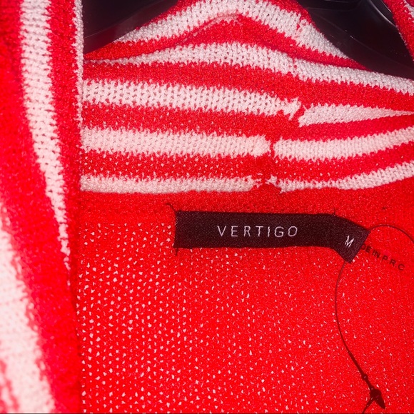 VertiGo striped sleeveless red white striped duster draped tunic cardigan - Picture 6 of 10